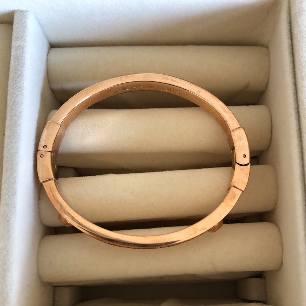 Michael Kors Rose Gold Crystal Bracelet 6.75β Chunky Heavy Statement Bling - Picture 3 of 5
